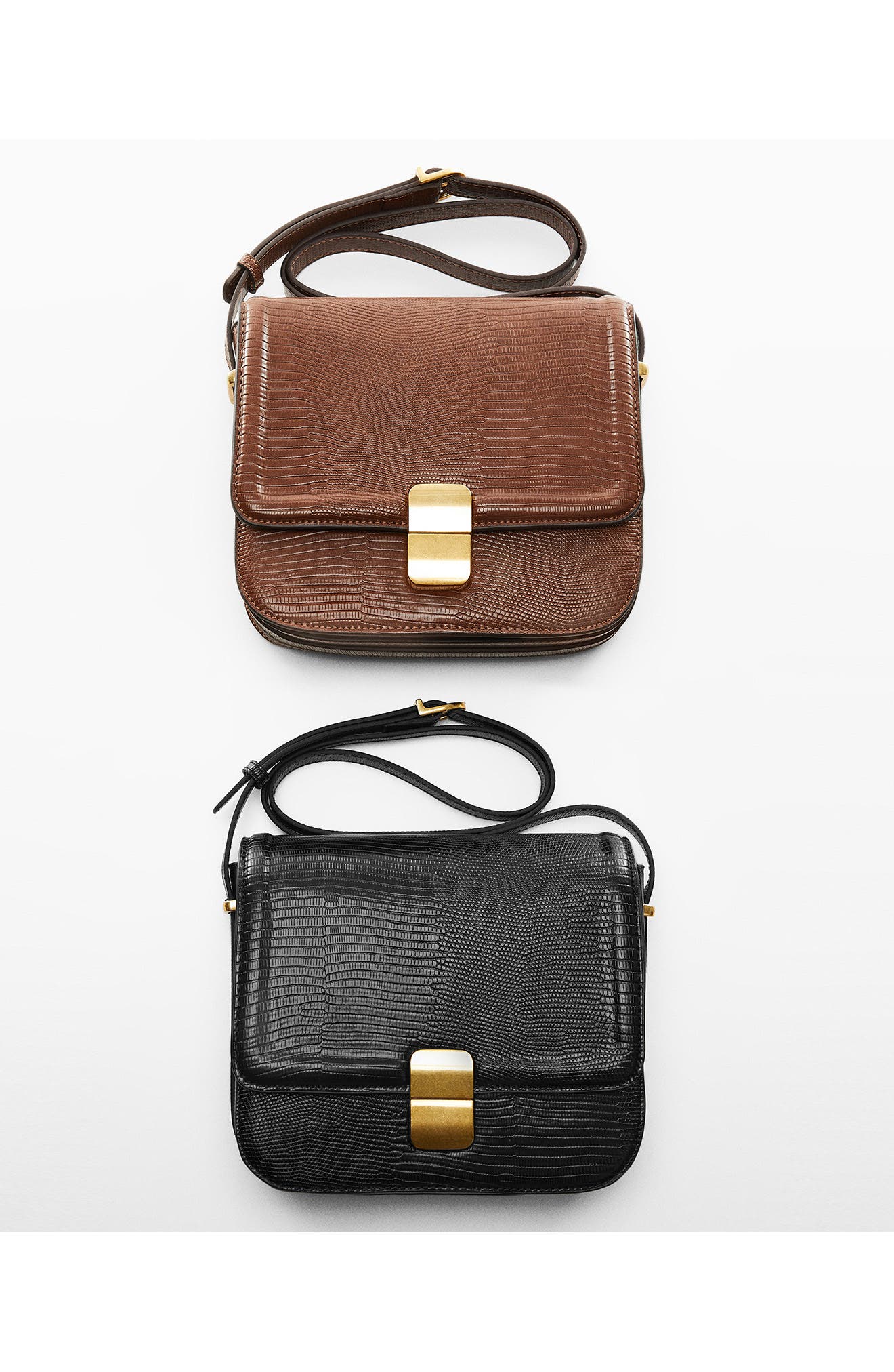 Lizard Embossed Crossbody Bag, Alternate, color, BROWN LEATHER