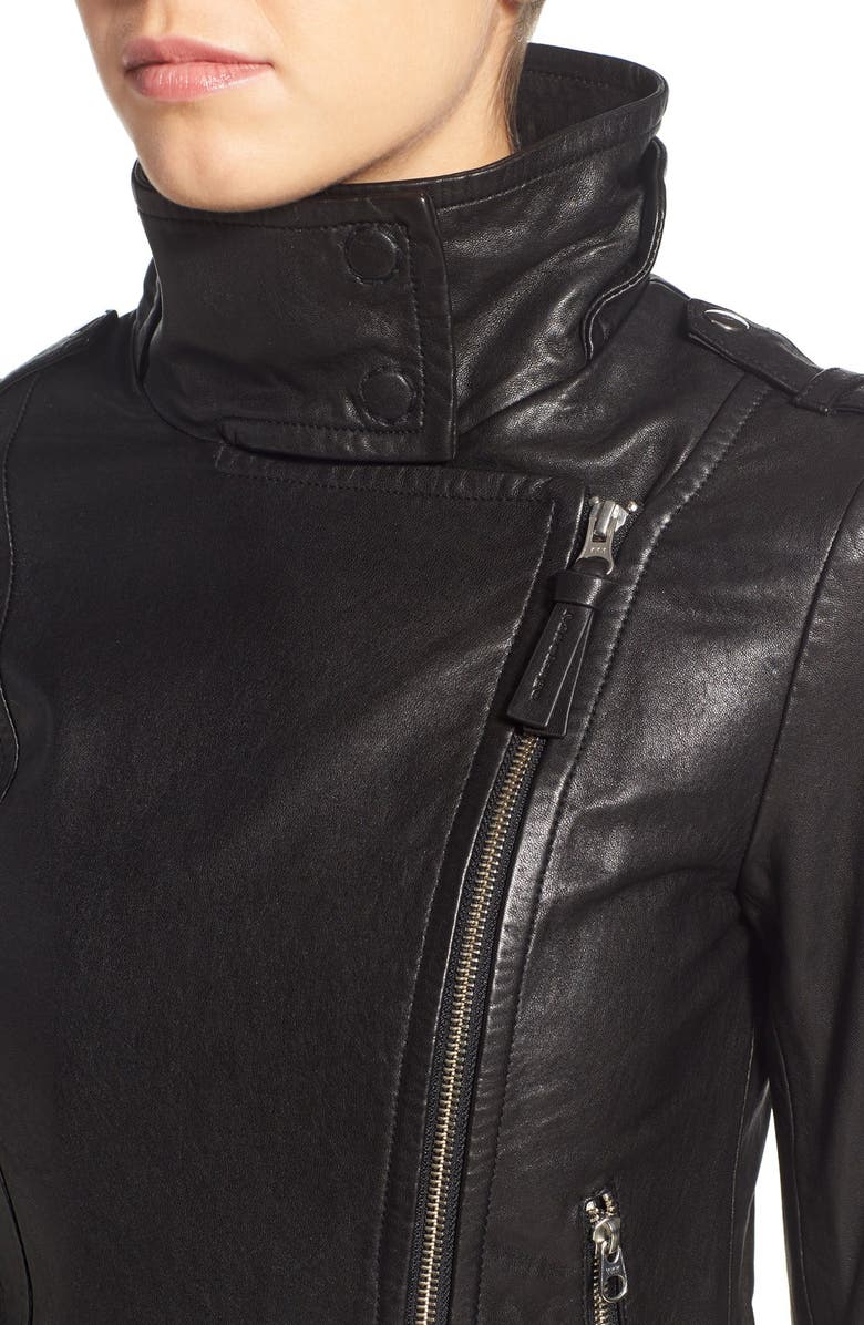 Mackage Hania Belted Leather Moto Jacket, Alternate, color, 