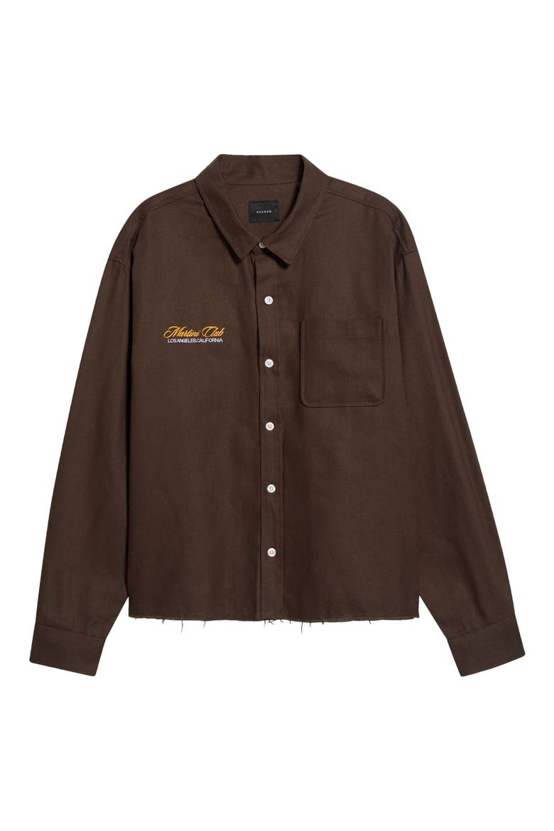 Embroidered Cotton Canvas Button-Up Shirt, Main, color, BROWN