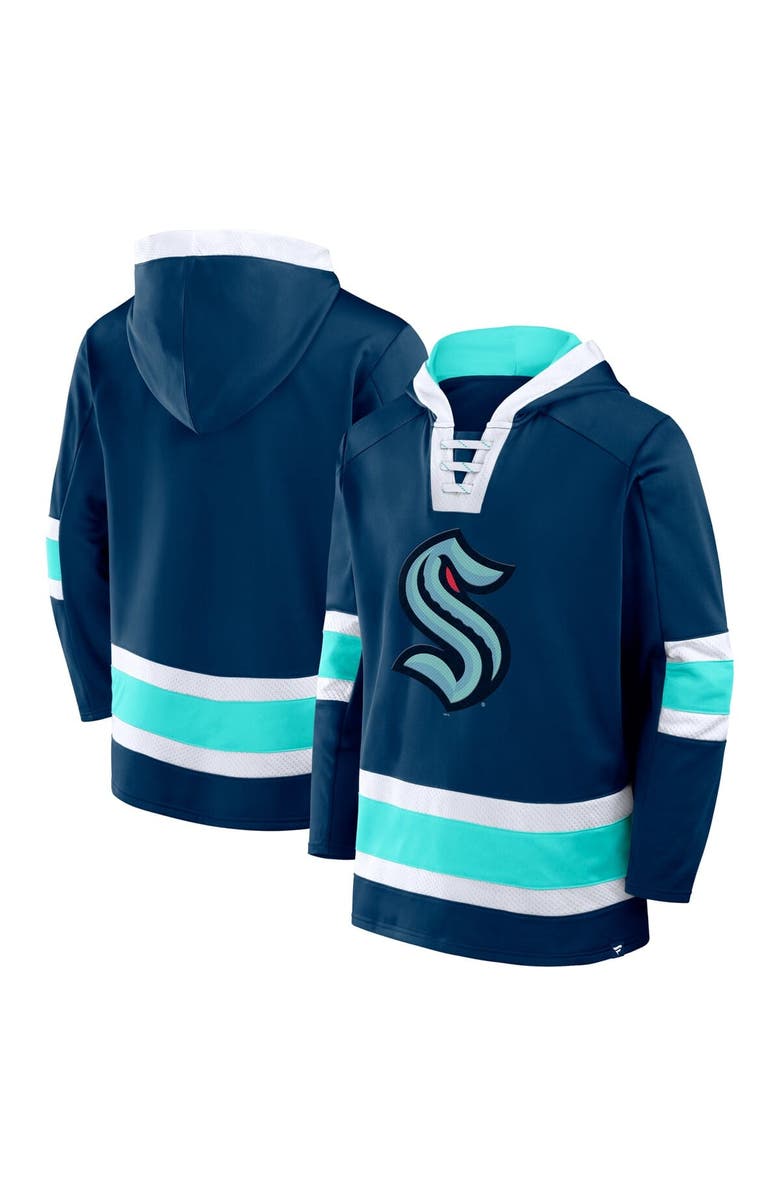 FANATICS Men's Fanatics Deep Sea Blue Seattle Kraken Inside Line Fleece Pullover Hoodie, Main, color, Navy