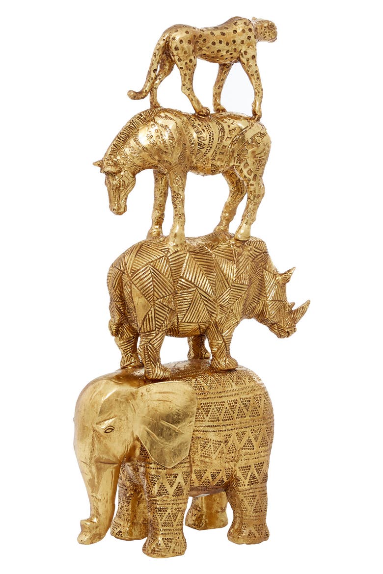 Goldtone Polystone Safari Animal Sculpture, Main, color, GOLD