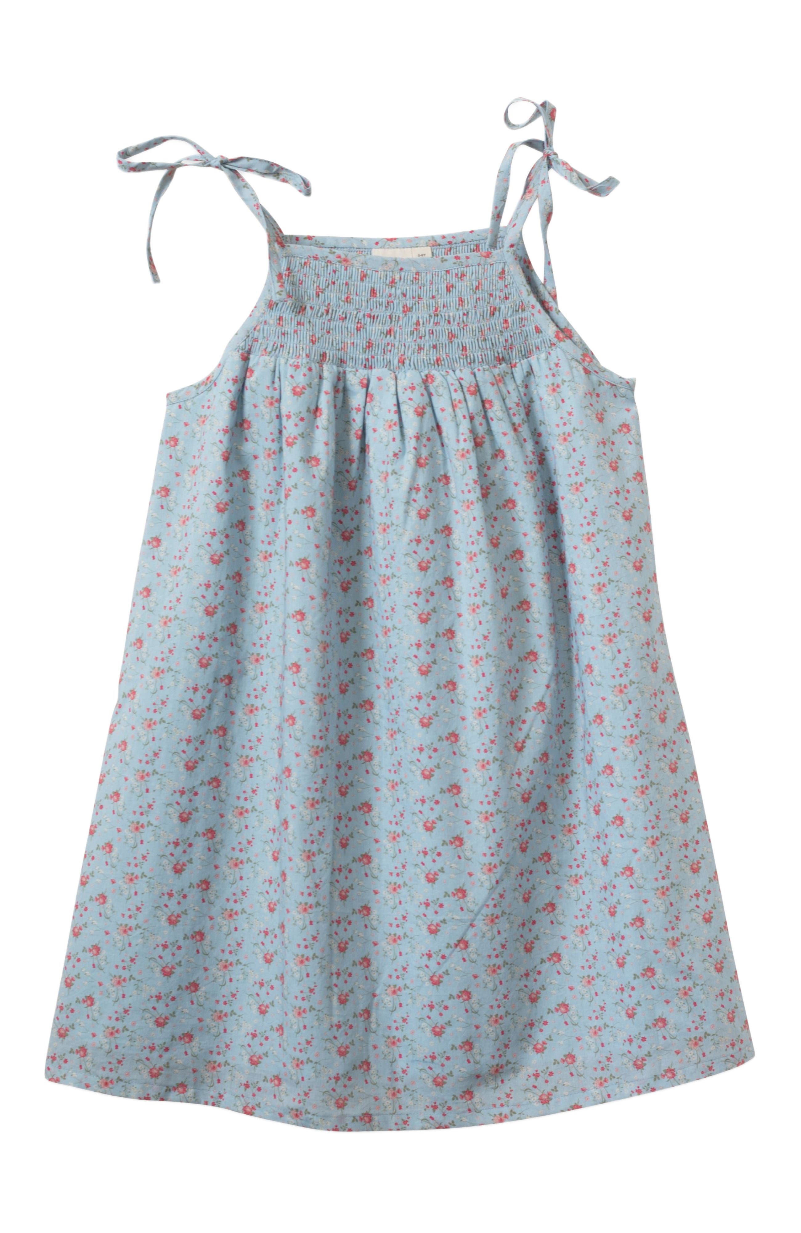 Beet World Betty Girls Smocked Strap Dress in Blue 