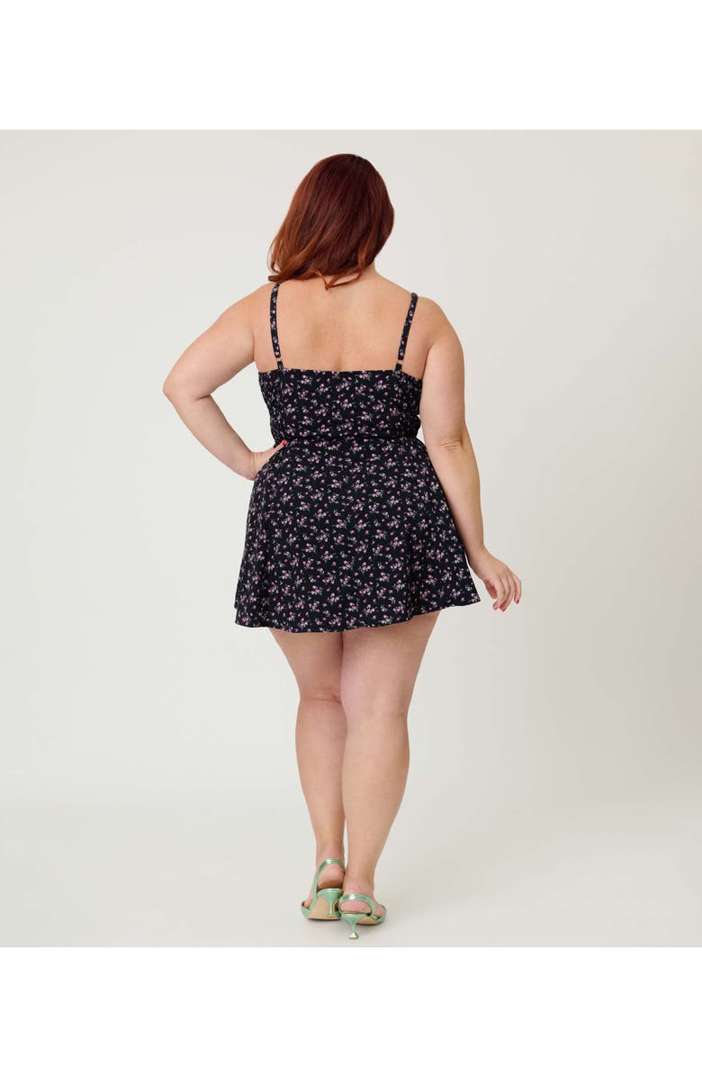 Unique Vintage Plus Size 1940s Sweetheart Skirted Romper, Alternate, color, Black Ditzy Floral