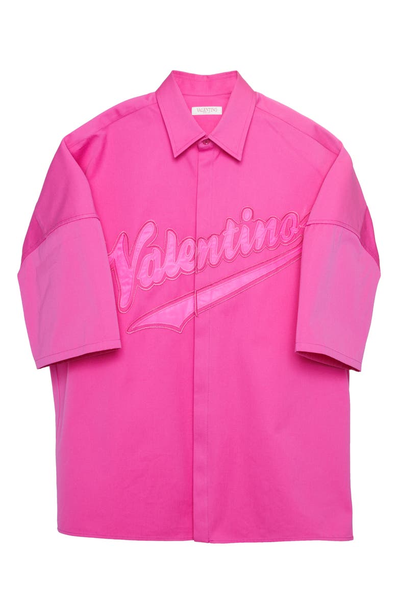 Valentino Garavani Embroidered Logo Short Sleeve Button-Up Shirt, Alternate, color, 