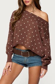 EDIKTED Oversize Off the Shoulder Polka Dot Sweater