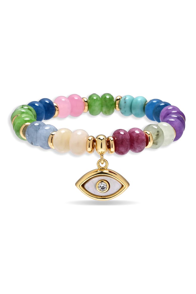 Celeste Eye Rainbow Beaded Stretch Bracelet, Alternate, color, GOLD