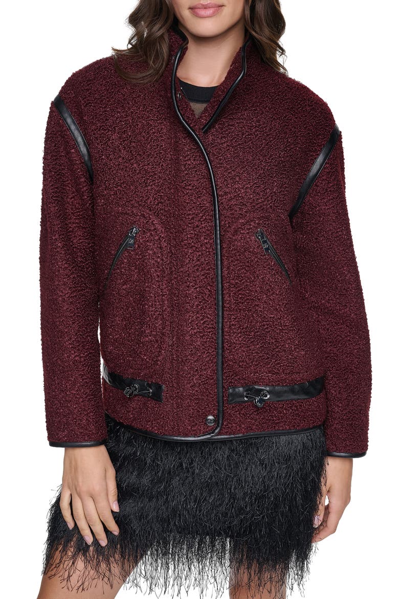 Boucle Jacket with Faux Leather Trim, Main, color, CABERNET