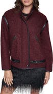 DKNY Boucle Jacket with Faux Leather Trim