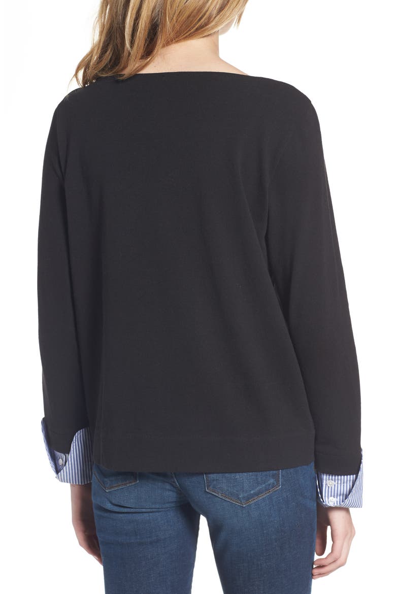 Built-In Cuff Stripe Tee, Alternate, color, BLACK