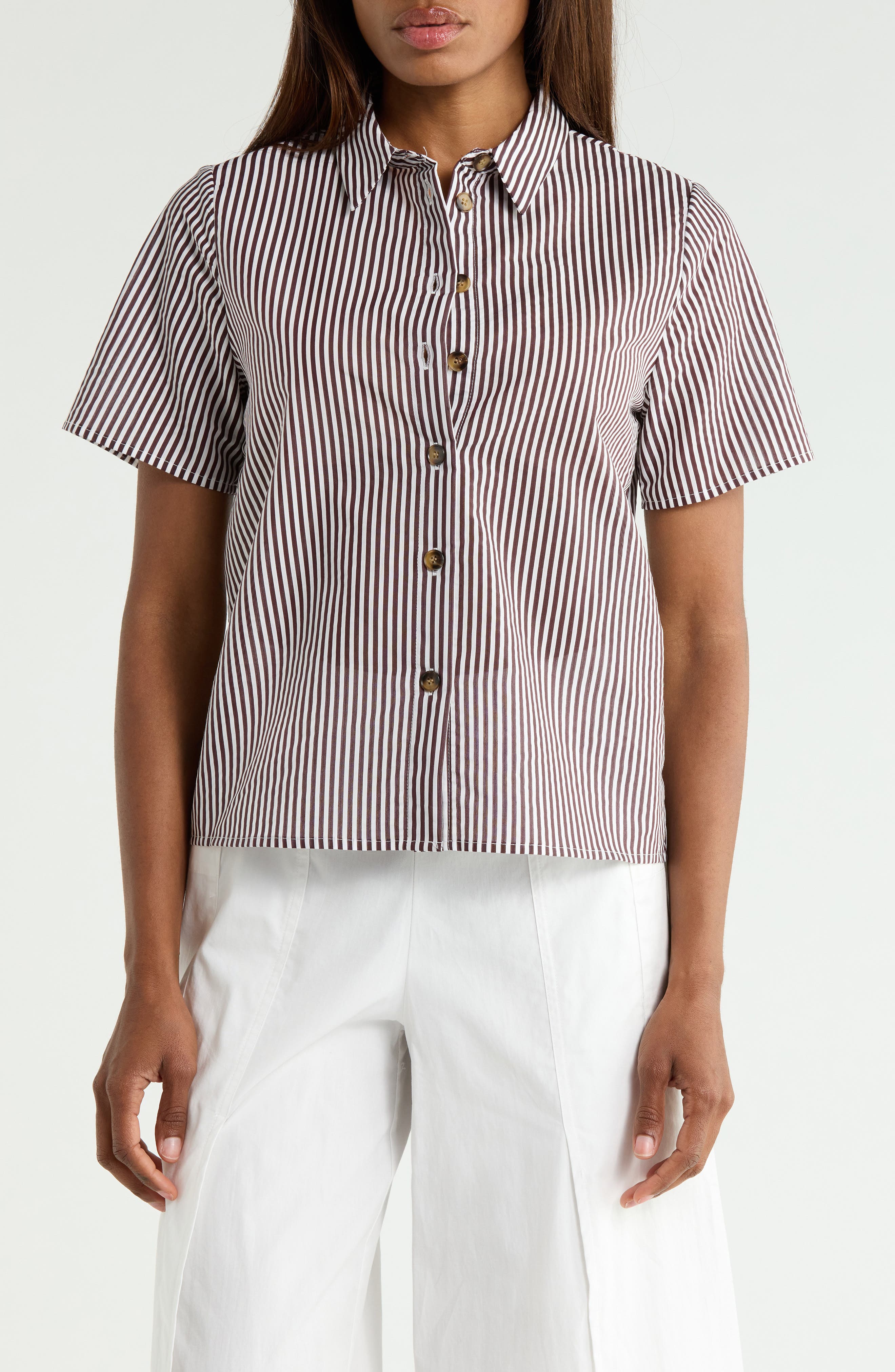 Striped Short Sleeve Button-Down Shirt