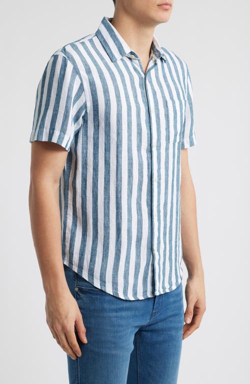 Alex Crane Ola Linen Short Sleeve Button-up Shirt In Bigwave