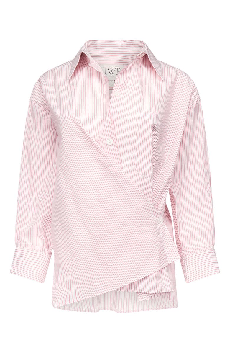 TWP Newest Earl Stripe Wrap Front Cotton Button-Up Shirt, Alternate, color, White / Red