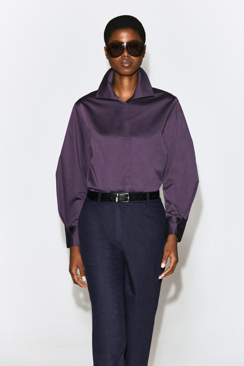Oversized Folded-Collar Cotton Shirt, Main, color, DARK PURPLE