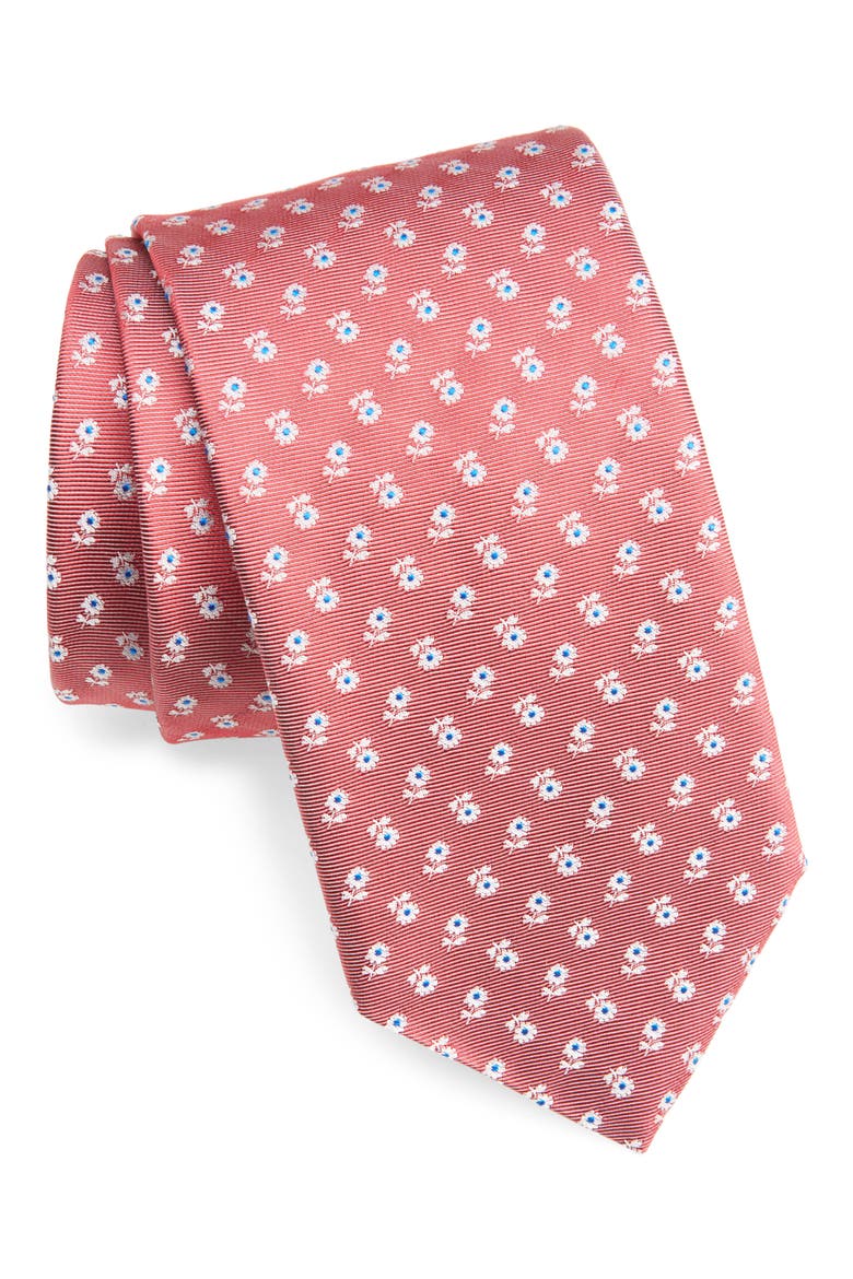 Floral Silk Tie, Main, color, BRIGHT RED