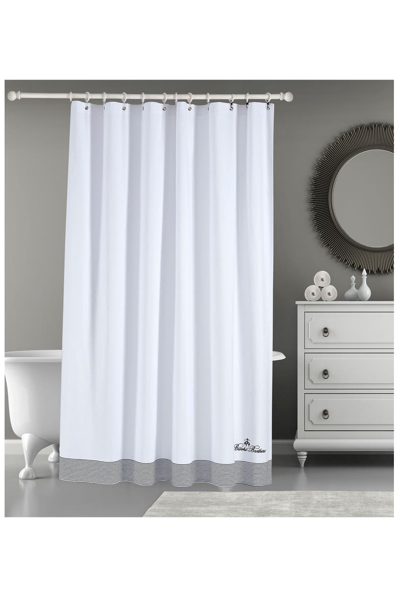 Robe Stripe Cotton Shower Curtain, Alternate, color, NAVY