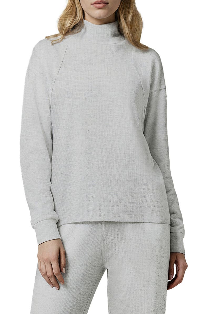 Three Dots Brushed Ribbed Pullover Sweatshirt, Alternate, color, Heather Grey