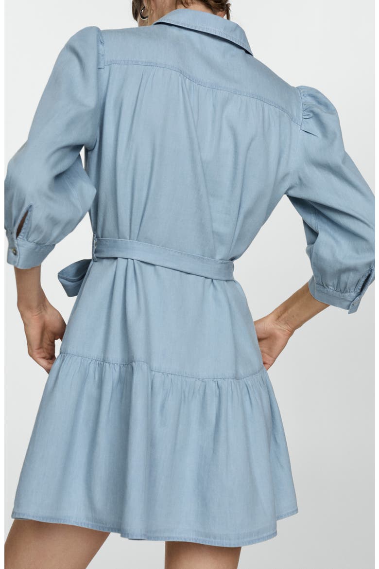 Puff Sleeve Tie Belt Denim Shirtdress, Alternate, color, LIGHT BLUE