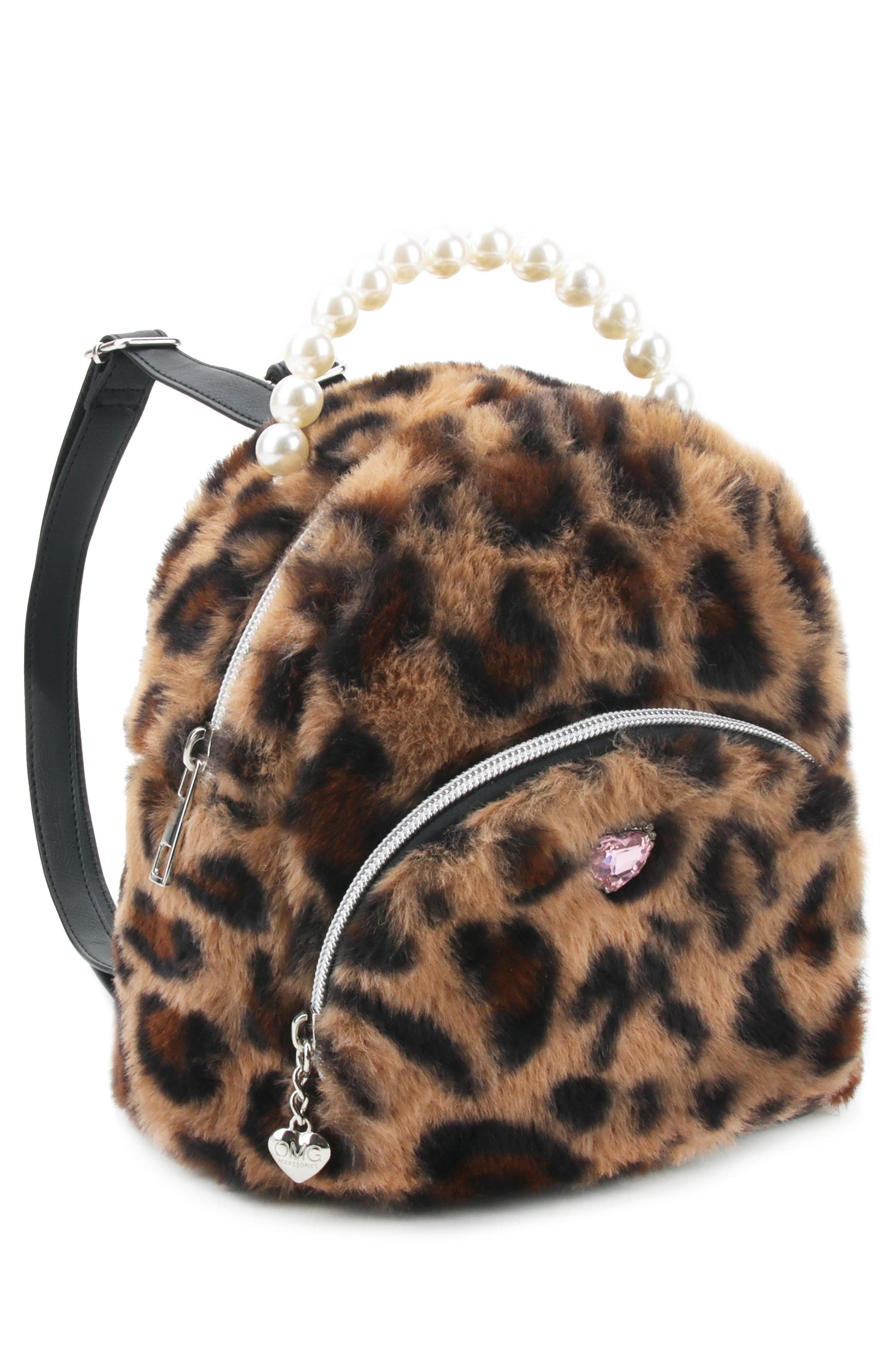 OMG Accessories Kids' Mini Leopard Faux Fur Backpack, Alternate, color, 