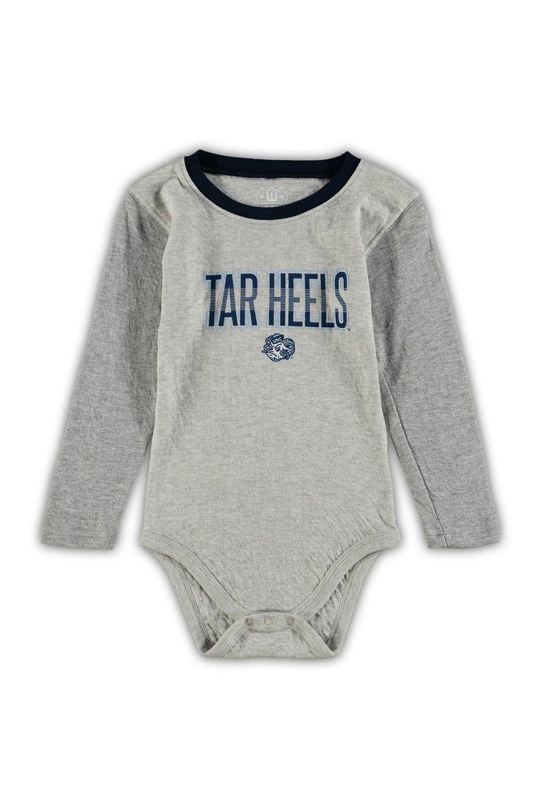 Infant Wes & Willy Heathered Gray/Navy North Carolina Tar Heels Jie Jie Long Sleeve Bodysuit & Pants Set, Alternate, color, Heather Gray