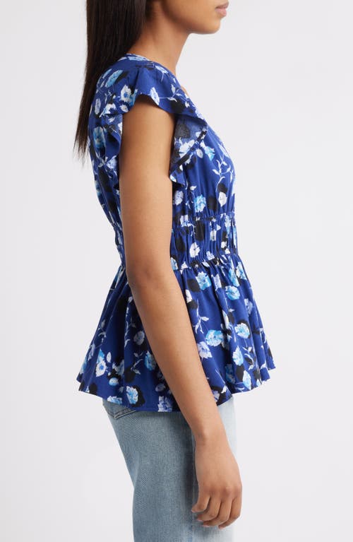 LOVEAPPELLA LOVEAPPELLA FLORAL FLUTTER SLEEVE PEPLUM TOP