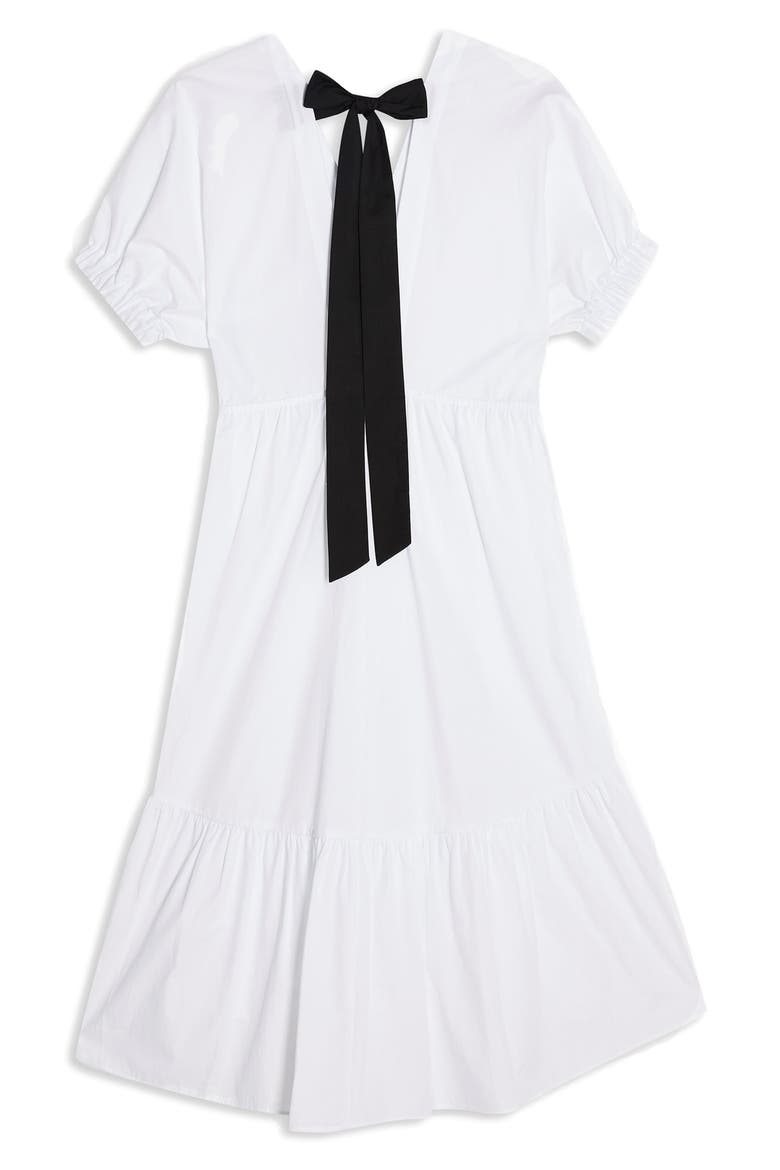 Poplin Bow Midi Dress, Alternate, color, WHITE