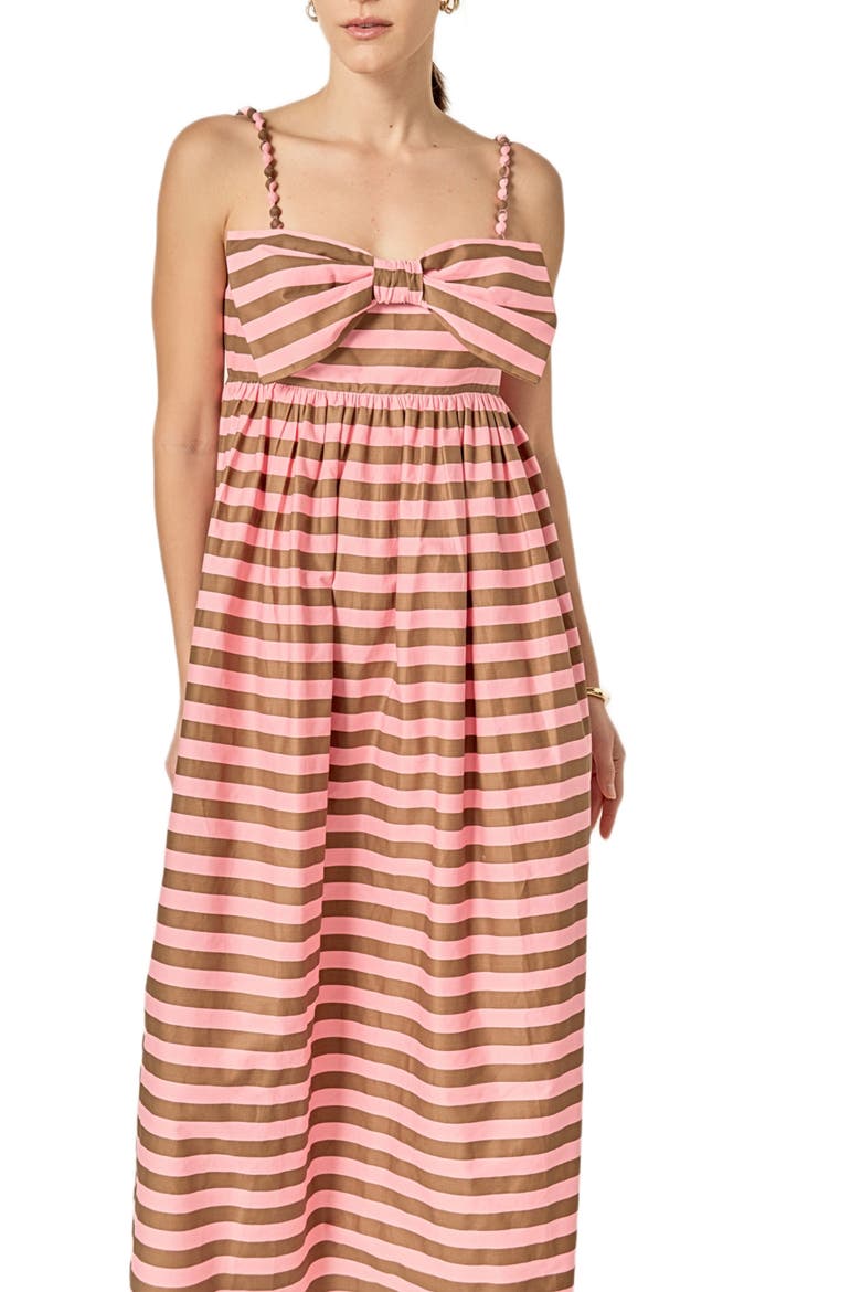 Stripe Bow Front Cotton Maxi Sundress, Alternate, color, PINK/ BROWN