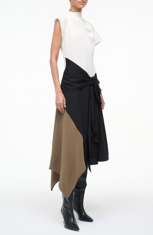 Staud Davina Colorblock Draped Crepe Midi Dress In Multi
