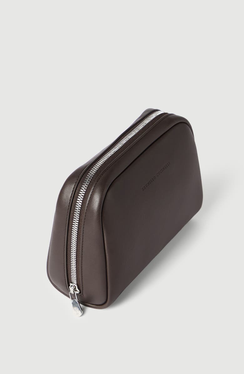 Brunello Cucinelli Calfskin beauty case, Alternate, color, Brown