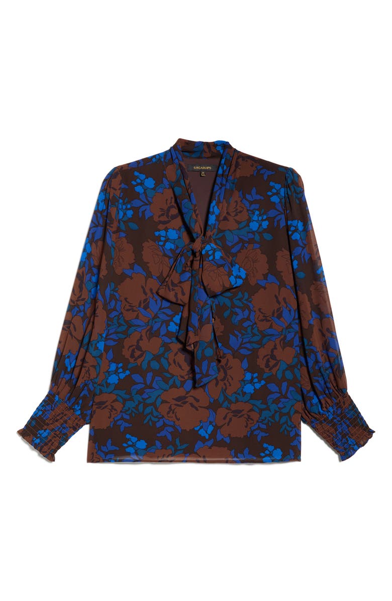 SUGARLIPS Lebanon Floral Tie Neck Top, Alternate, color, Brown-Blue