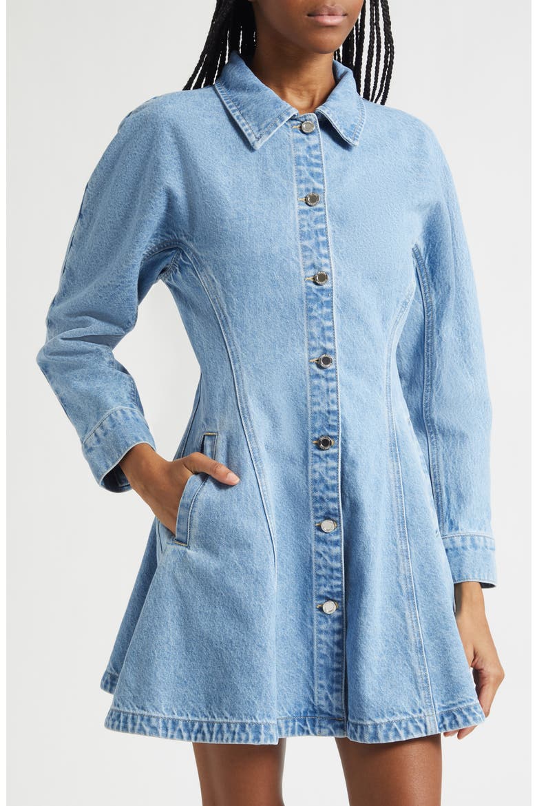 Collared Long Sleeve Denim Minidress, Alternate, color, DENIM BLUE