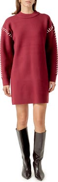 English Factory Whipstitch Long Sleeve Sweater Minidress