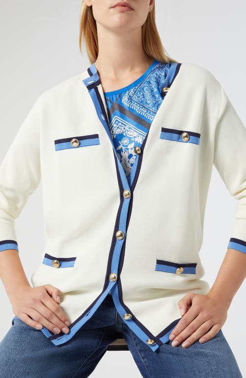 Shop Marina Rinaldi Melk Contrast Trim Cotton Blend Cardigan In Ivory