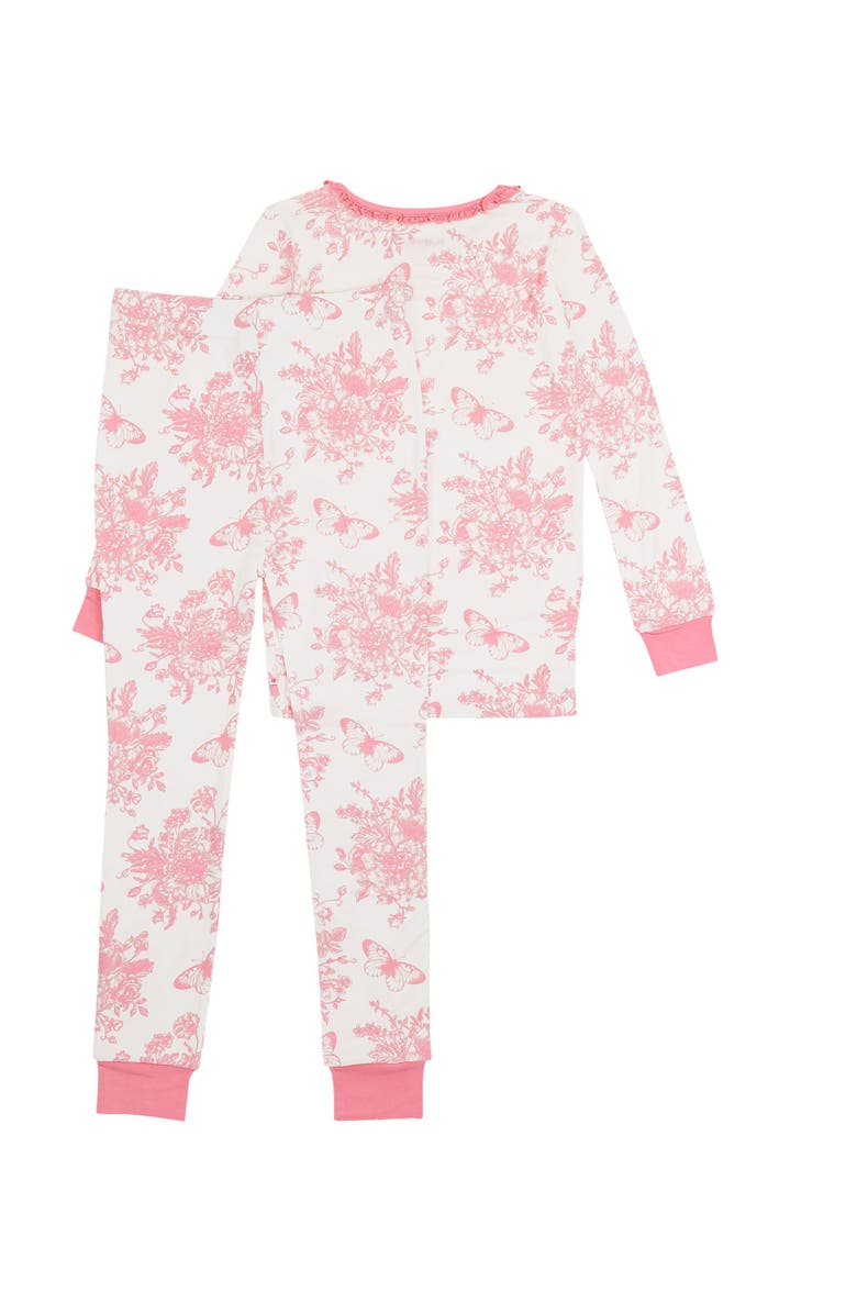 RuffleButts SoftSnooze Girls Ruffle Long Sleeve Pajama Set, Alternate, color, Bubblegum Pink Butterfly Toile