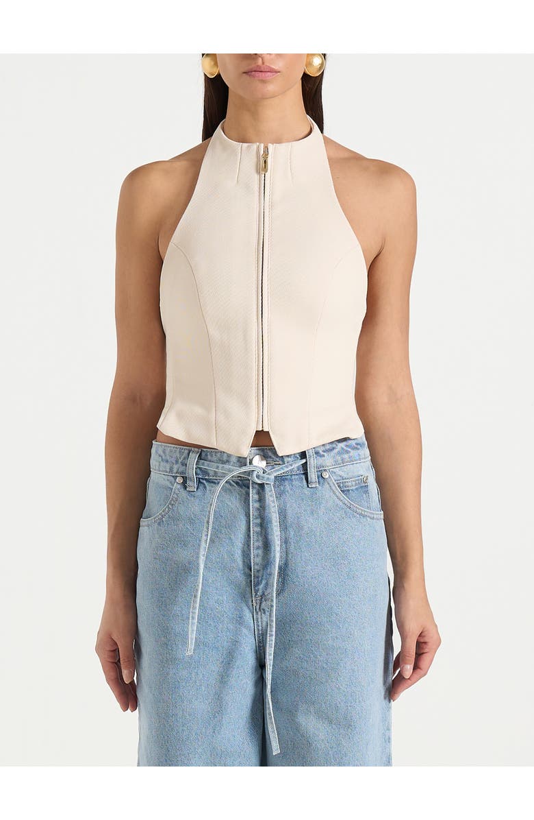 Manière De Voir Claudette Twill Halterneck Backless Top, Alternate, color, Cream