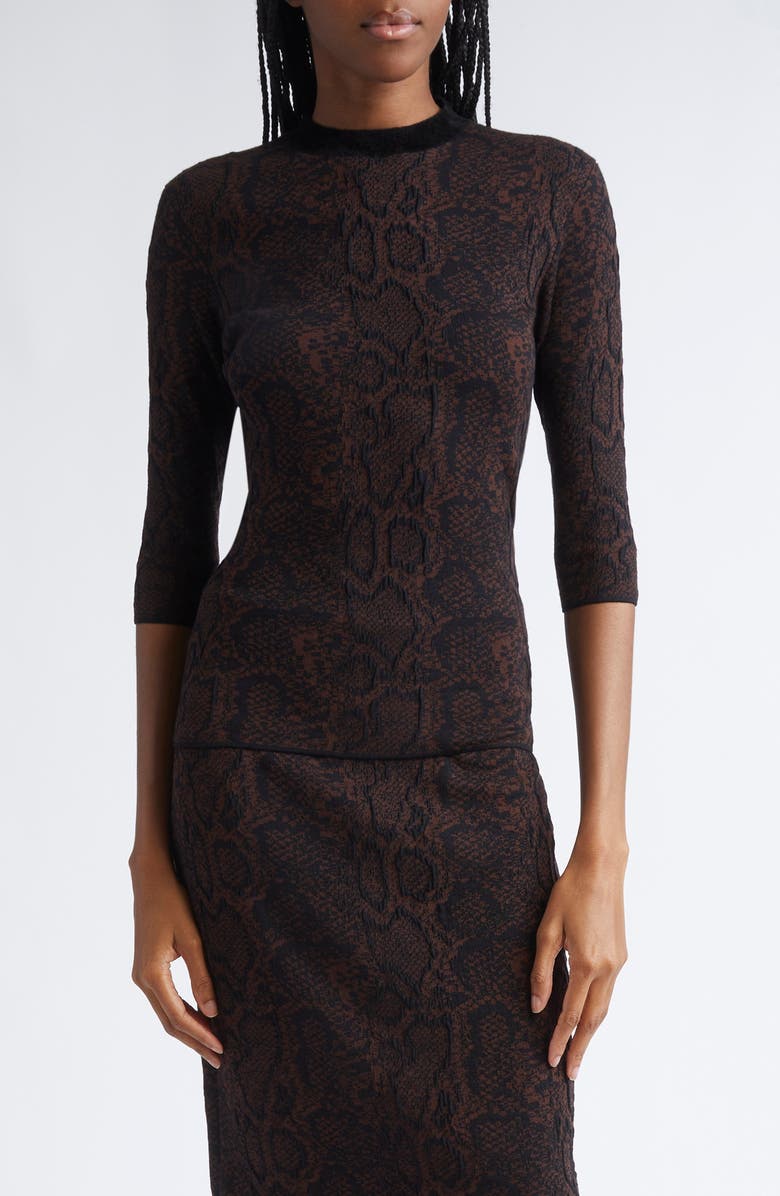 Stella McCartney Snakeskin Jacquard Wool Blend Top, Main, color, Brown/ Black
