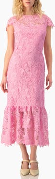 IVONNE Lace Cap-Sleeve Midi Dress