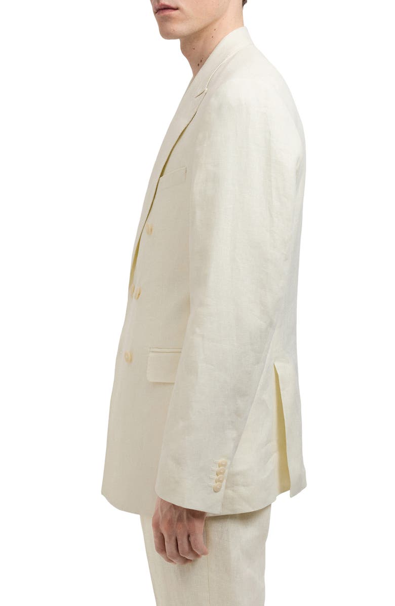 MANGO Slim Fit Double Breasted Linen Suit Jacket, Alternate, color, Ivory White