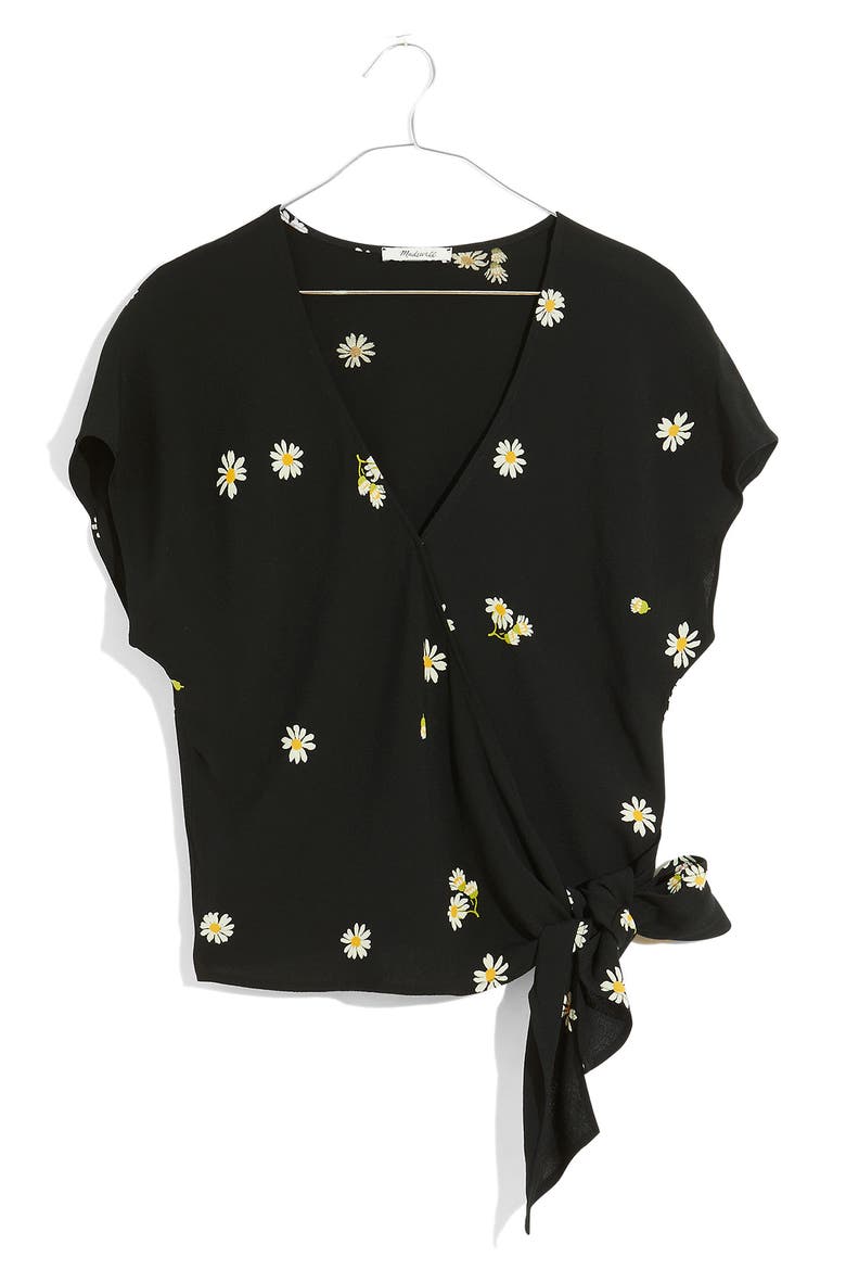 Lazy Daisies Sash Tie Wrap Top, Alternate, color, TRUE BLACK