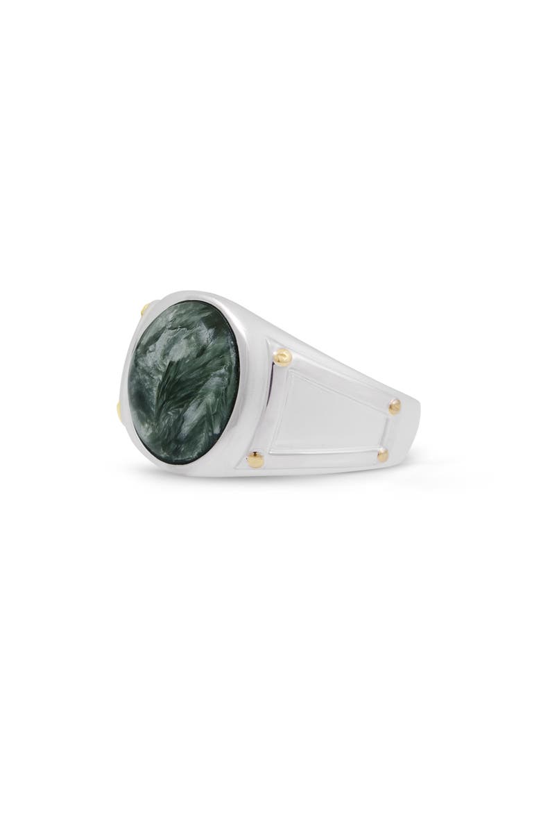LuvMyJewelry Seraphinite Iconic Sterling Silver Men Signet Ring, Alternate, color, Silver