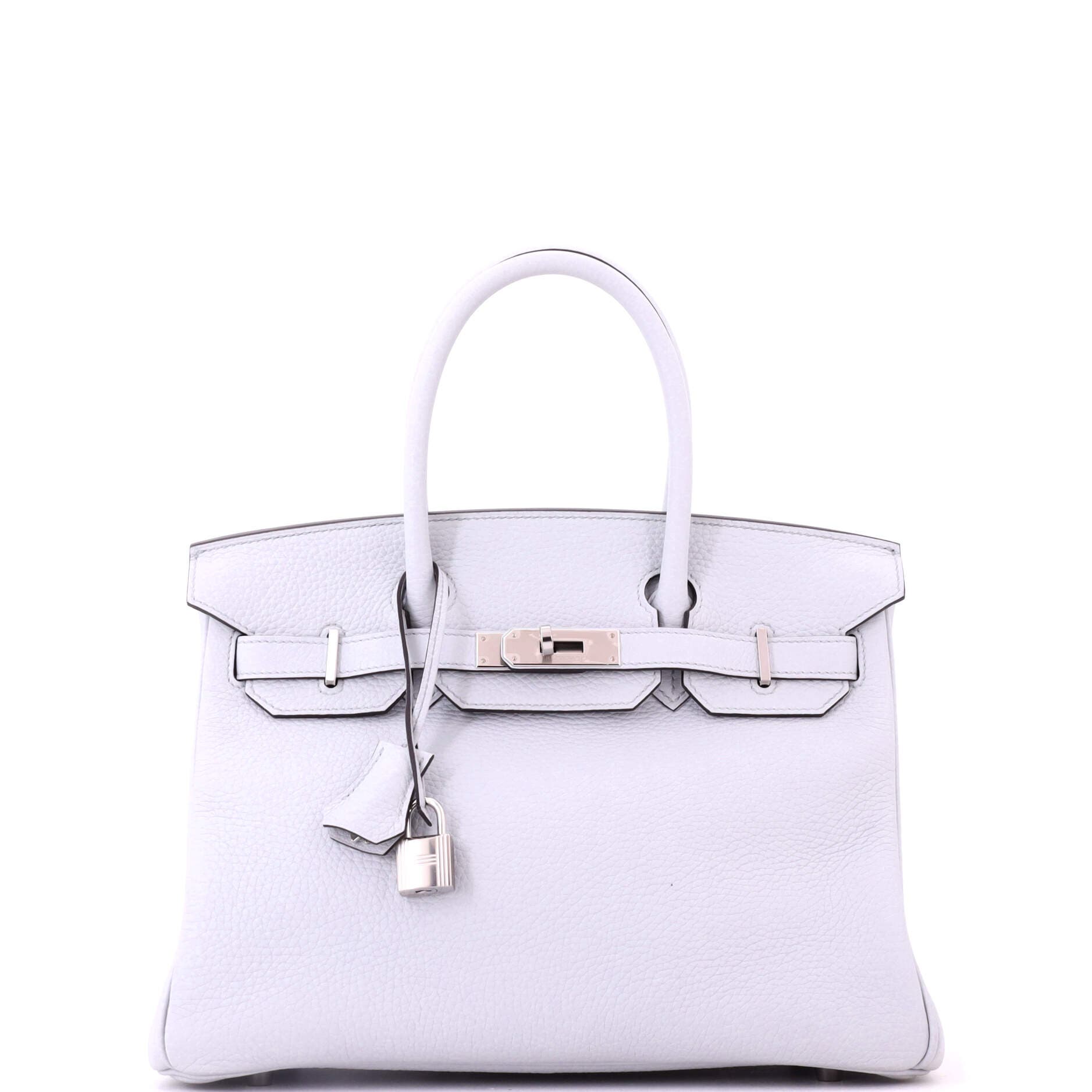 Pre-Owned Hermes Birkin Handbag Blue Clemence with Palladium Hardware 30, Main, color, Bleu Pale