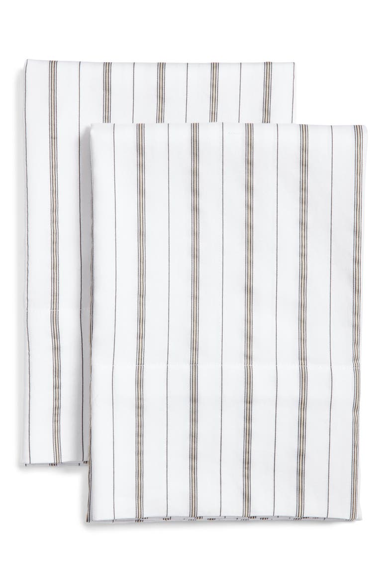 Stripe Organic Cotton Sateen Pillowcases, Main, color, WHITE BRILLIANT STRIPE