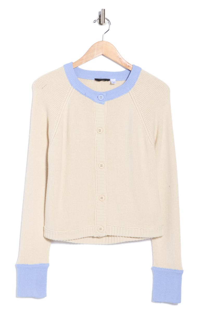 RDI Colorblock Button Front Crop Cardigan, Alternate, color, Whitebeach