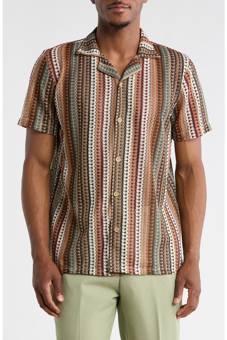 Modern Fit Textured Camp Shirt, Main, color, BROWN
