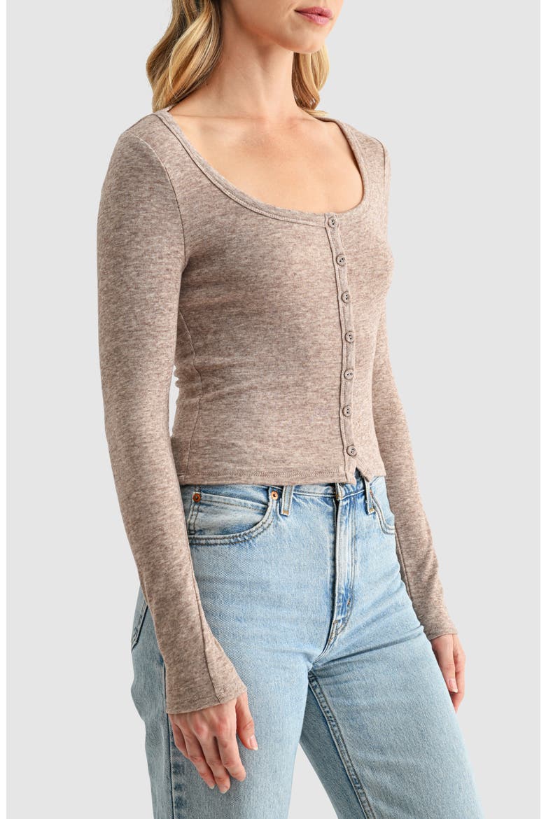 Long Sleeve Button Front Knit Top, Alternate, color, TOFFEE