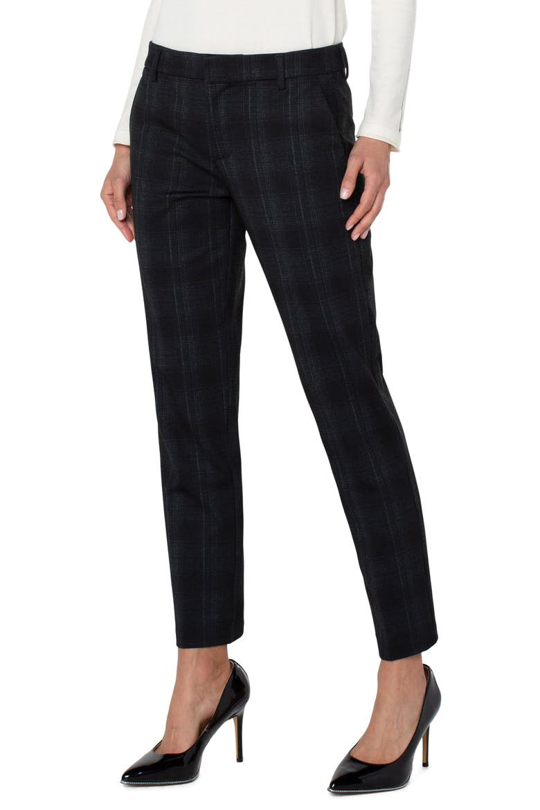 Kelsey Plaid Ponte Trousers, Alternate, color, BLACK/ GREEN SHDW