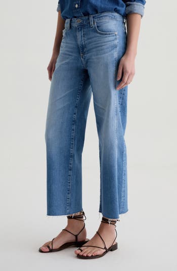 Saige Paneled Raw Hem Ankle Wide Leg Jeans