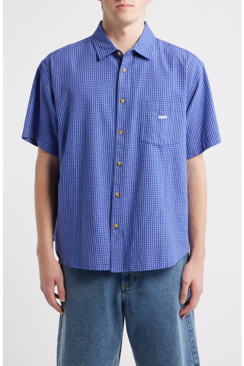 Bigwig Frank Check Short Sleeve Button-Up Shirt, Main, color, SURF BLUE MULTI