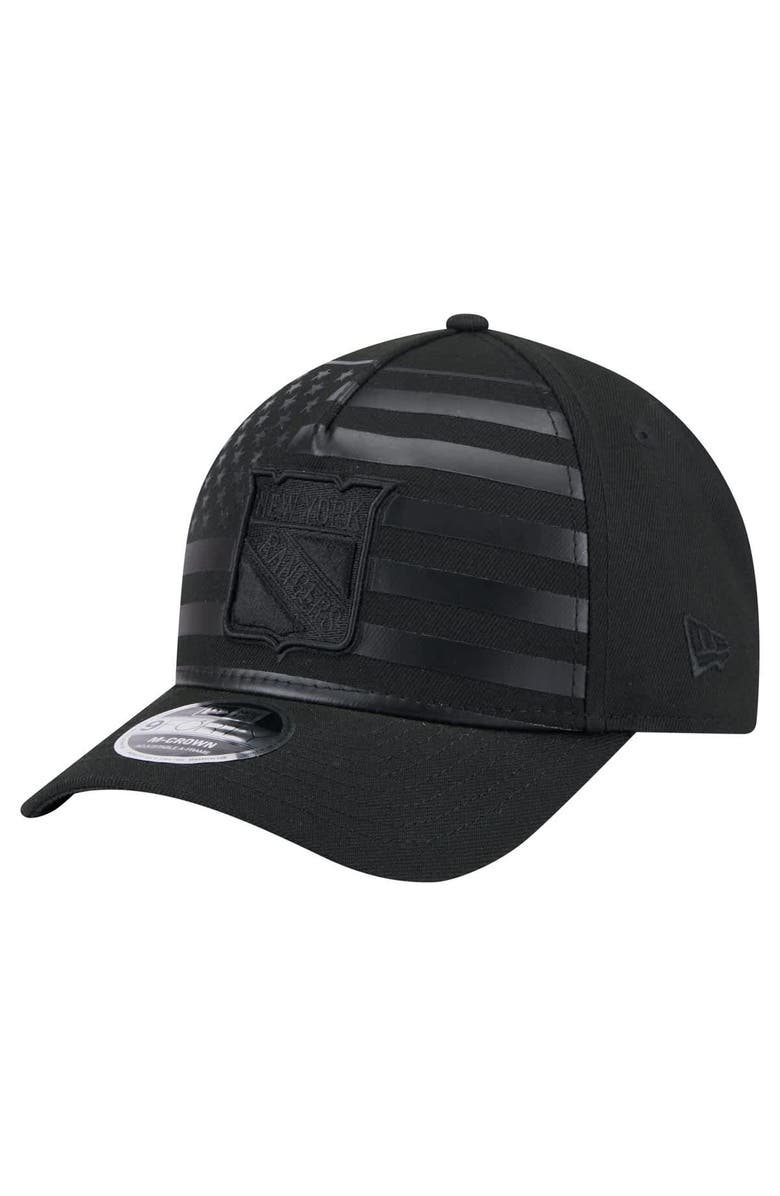 New Era Men's New Era  Black New York Rangers Game Day Stealth Flag 9FORTY A-Frame Adjustable Hat, Main, color, 