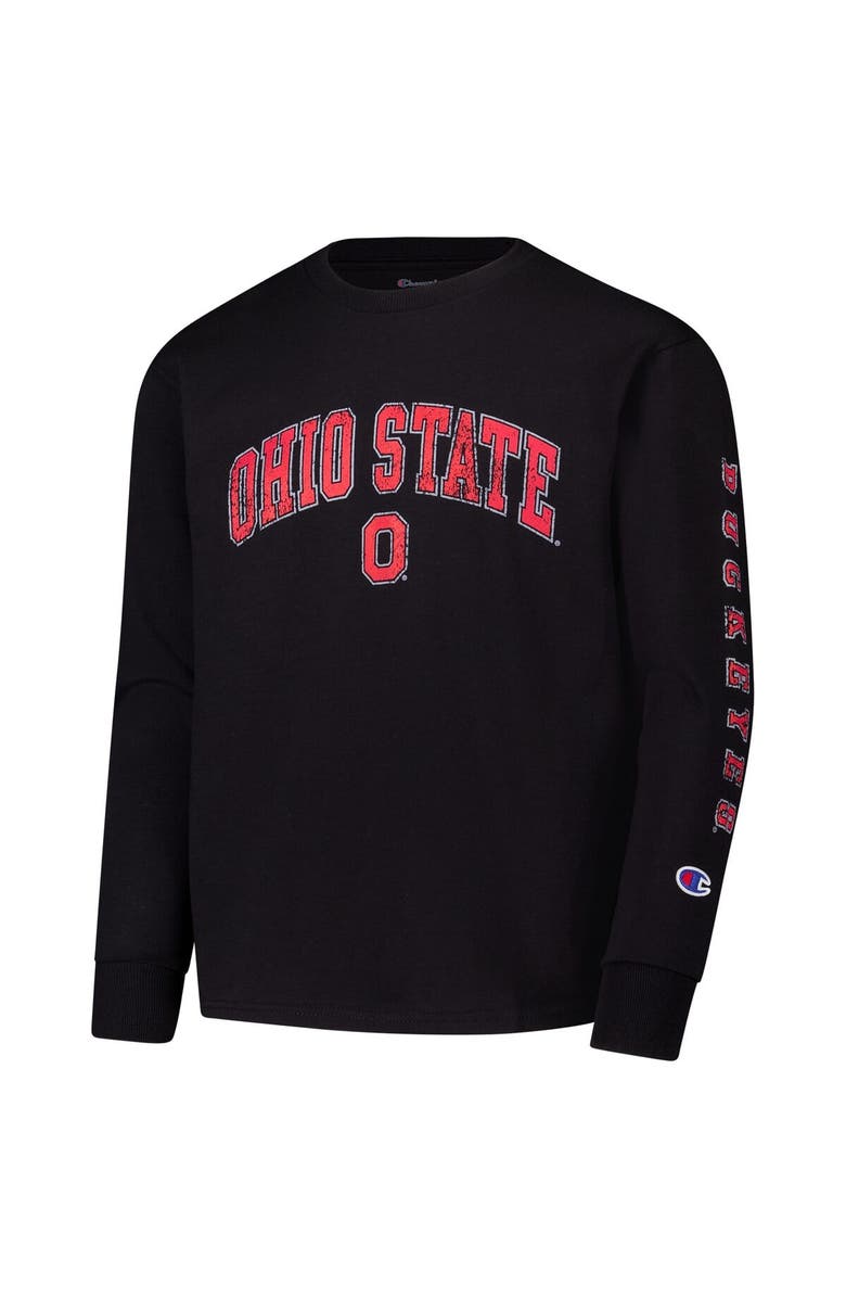 Champion Youth Champion Black Ohio State Buckeyes Distressed Arch Over Logo Long Sleeve T-Shirt, Alternate, color, Black