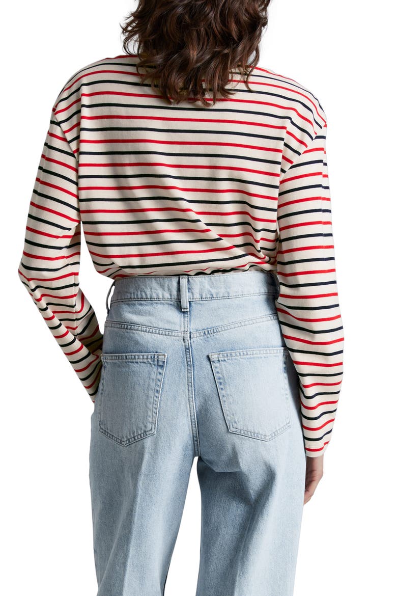 Stripe Long Sleeve Cotton Top, Alternate, color, OFFWHITE/RED/NAVY STRIPE